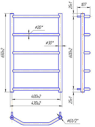 Рушникосушарка водяна MARIO Трапеція НР 650 х 430/400, фото 2