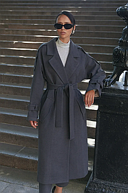 Жіноче демісезонне тренч-пальто з італійської вовни з поясом, розміри 42-52