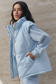Жилет демісезонний жіночий теплий з плащівки з поясом, розміри 42-52 блакитний