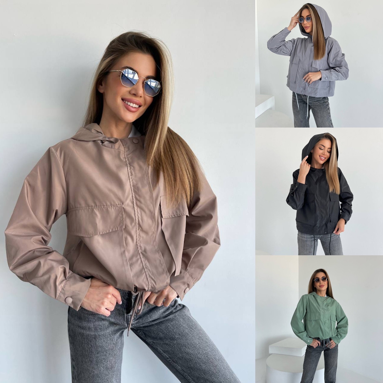 Жіноча куртка вітровка 42-44 46-48 олива, кава, чорний, сірий - фото 1 - id-p2708069718