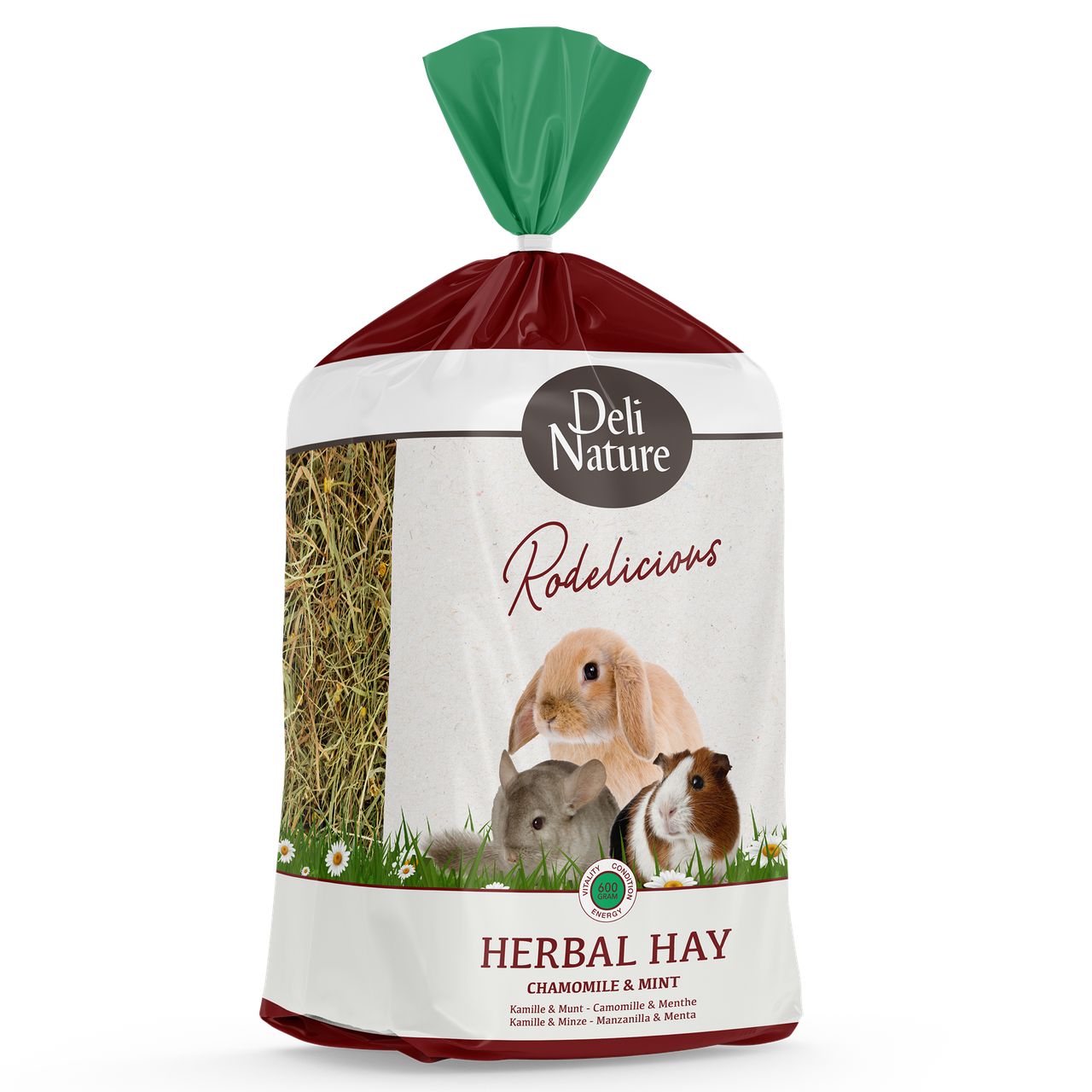 Травʼяне сіно для гризунів із сушеною ромашкою та мʼятою Deli Nature Rodelicious Herbal HayChamomile&Mint 600г, фото 1