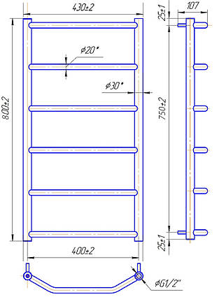 Рушникосушарка водяна MARIO Трапеція НР 800 х 430/400, фото 2