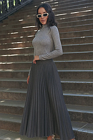 Жіноча спідниця плісе максі з італійської костюмної тканини, розміри 42-52 сіра