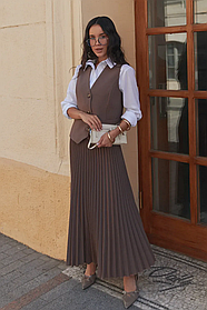 Жіноча спідниця плісе максі з турецької костюмної тканини, розміри 42-52 бежева