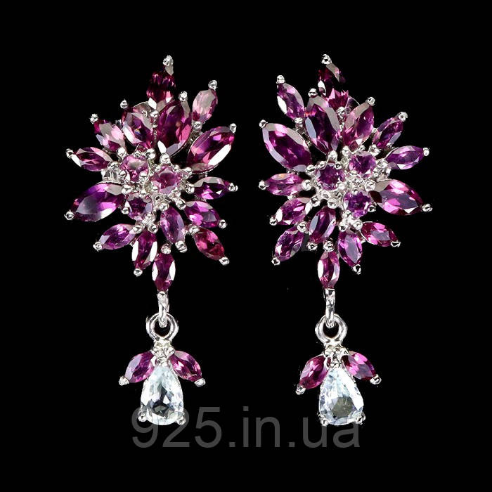 Сережки. Натуральний аквамарин і гранат родоліт. Срібло 925., фото 1