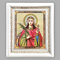 Ікона Катерина свята великомучениця, лик 15х18 см, в білому дерев'яному кіоті