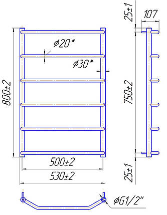 Рушникосушарка водяна MARIO Трапеція НР 800 х 530/500, фото 2