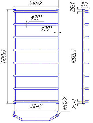 Рушникосушарка водяна MARIO Трапеція НР 1100 х 530/500, фото 2