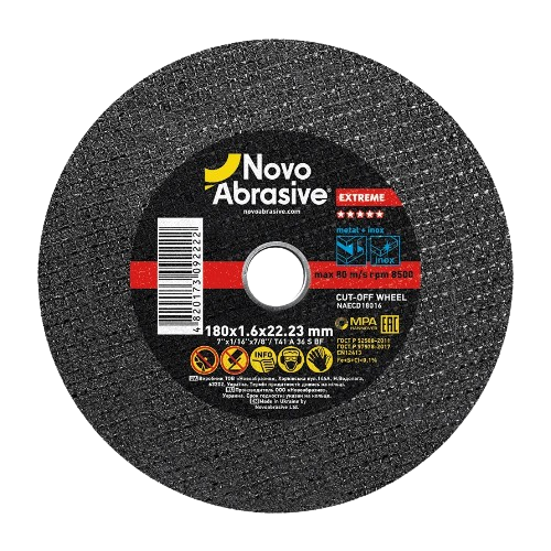 Круг відрізний по металу d180мм*1,6*22,23мм 14A Extreme NovoAbrasive, фото 1