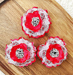 Бант для волосся гуртом Ø10 см резинка махра Ø3 см 12 шт./уп ЧЕРВОНІ МАКИ