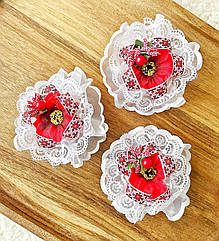 Бант для волосся гуртом Ø10 см гумка махра Ø3 см 12 шт./уп ЧЕРВОНІ МАКИ