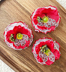 Бант для волосся гуртом Ø10 см гумка махра Ø3 см 12 шт./уп ЧЕРВОНІ МАКИ