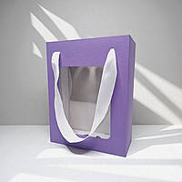 Коробка подарункова з пакетом (210х160х70мм.) лавандово-біла