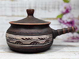 Супниця глиняна з глазур'ю всередені 1 л зручна ручка