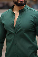 Стильная повседневная мужская рубашка S,M,L,XL,XXL зеленая коттоновая