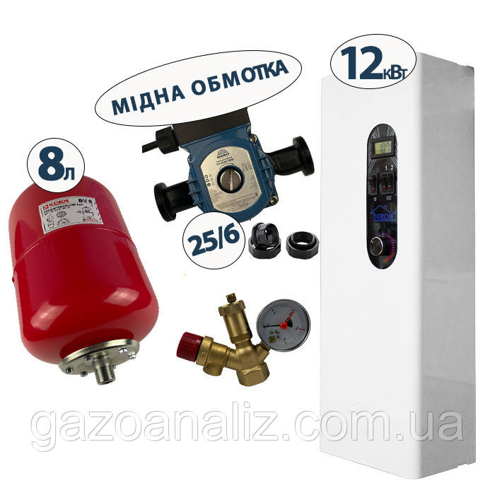 Електрокотел Neon Classic 12 кВт у комплекті з насосом з мідною обмоткою, бачком 8 л та групою безпеки, фото 1