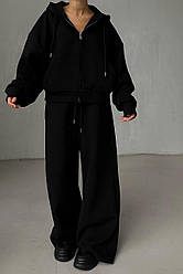 Стильний жіночий осінній базовий прогулянковий костюм широкі штани на затяжках кофта худі на блискавці