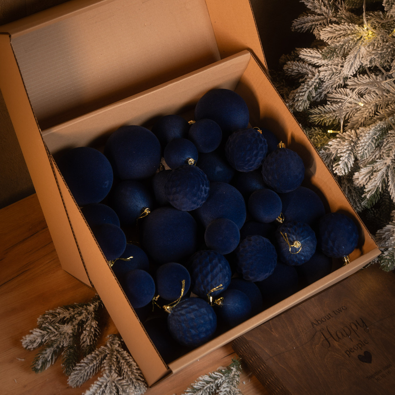 Новорічні ігнрашки набір "Оксамит" 40 шт. Джинсовий. Подарунковий набір ялинкових кульок Кульки на ялинку