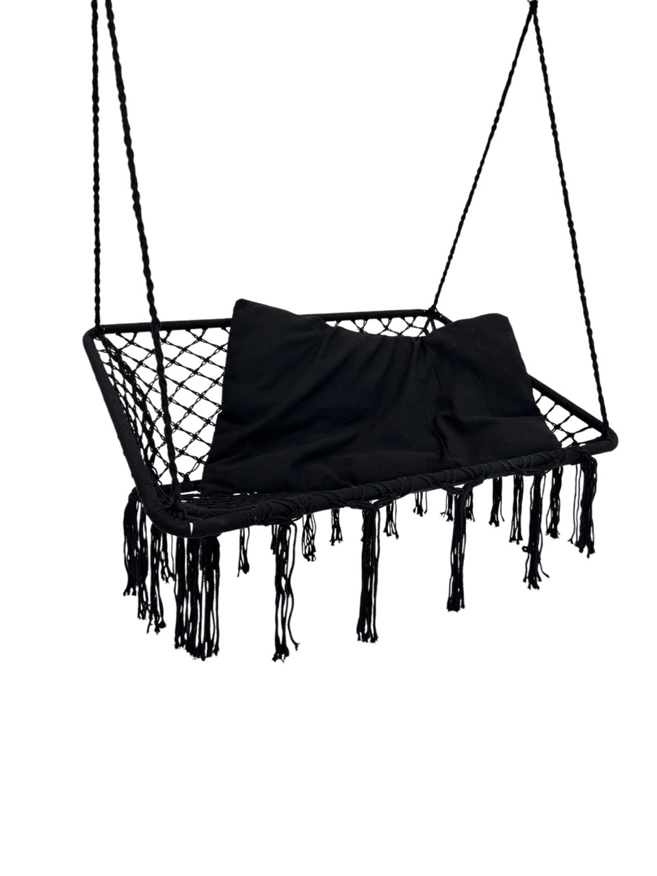 Підвісна двомісна плетена гойдалка із подушкою WCG шириною 120 см Плетене підвісне садове крісло Чорний