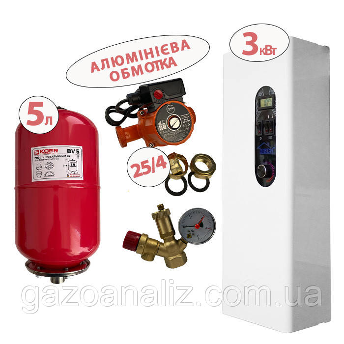 Електрокотел Neon Classic 3 кВт у комплекті з насосом з алюм. обмоткою, бачком 5 л та гр. безпеки, фото 1