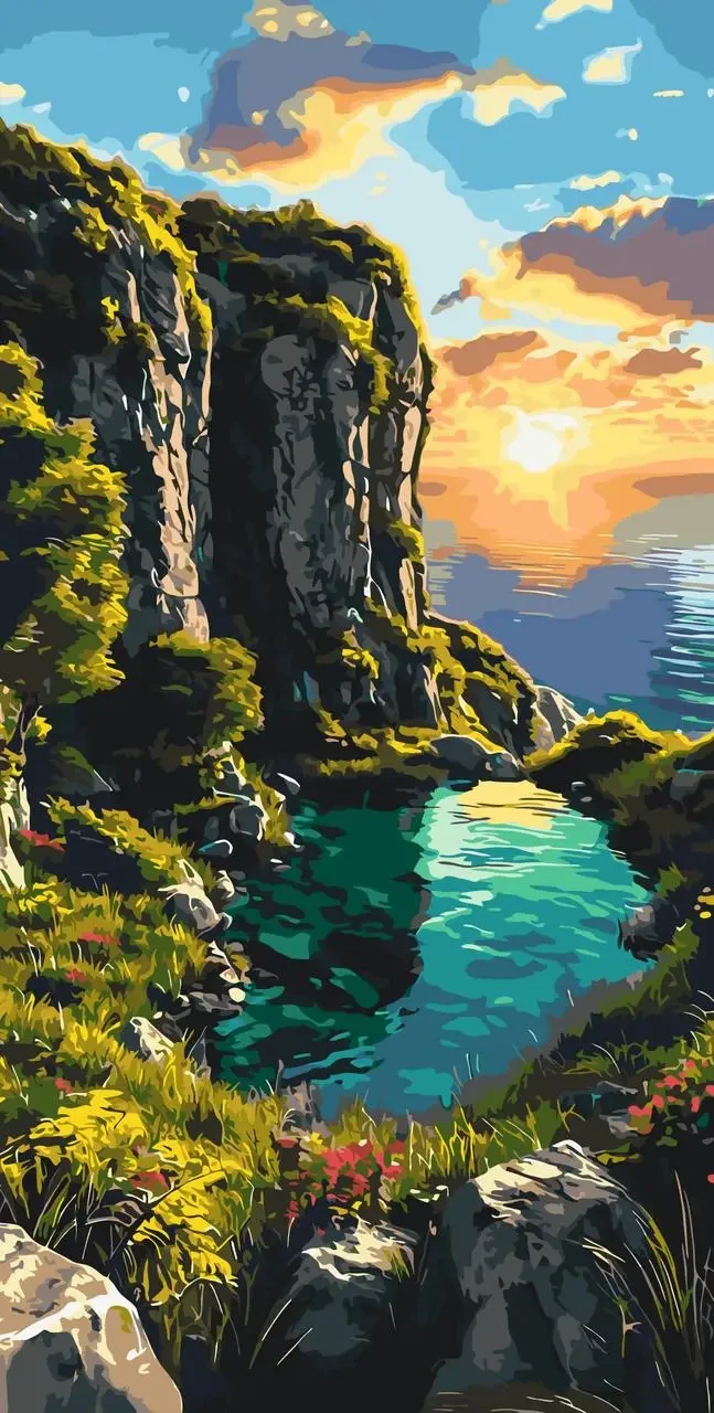 Картина за номерами 40х80 см. Пейзаж. Тиша вечірньої затоки Орігамі LW5129, фото 1