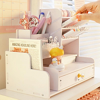 Настільний органайзер для канцелярії дерев'яна підставка для фломастерів та олівців Білий