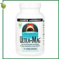 Магний Ultra-Mag (5 форм) с витамином В6, 90 веганских капсул, Source Naturals, США