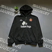 Зип худі Balenciaga, Унісекс, чорна на замку, з глибоким капюшоном, толстовка баленсіага для осені