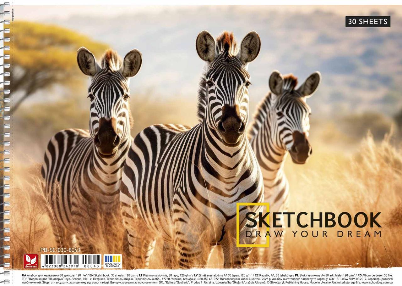 Альбом для малювання на пружині 30120 А4 УФ-лак PB-SC-030-8043 Школярик, фото 1