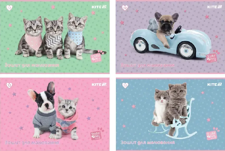 Альбом для малювання на скобі 12 аркушів софт тач + УФ лак "Studio Pets" SP25-241 Kite