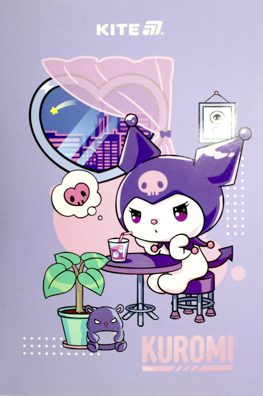 Блокнот А5 64 аркушів без лінії м'яка обкладинка Kuromi термобіндер HK25-193 Kite