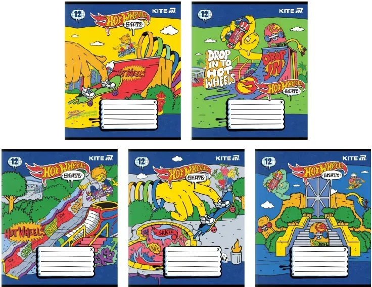 Зошит 12 аркушів клітинка " Kite" софт тач+УФ лак Hot Wheels HW25-232-2