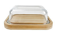 Helios 5224 Підставка бамбукова для олії та сиру 12х16 см Modern зі скляною кришкою 400 мл