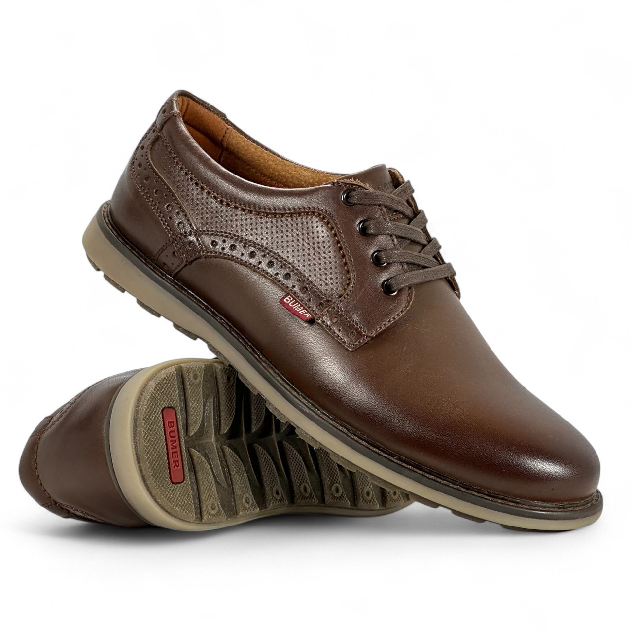 Туфлі чоловічі Bumer (Україна) шкіряні коричневі весняні демі сезон із шнурівкою 161кор