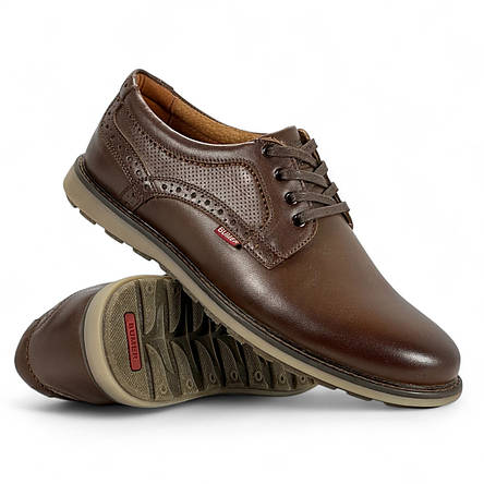 Туфлі чоловічі Bumer (Україна) шкіряні коричневі весняні демі сезон із шнурівкою 161кор, фото 1