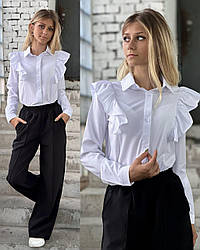 Шкільна біла блузка для дівчинки, довгий рукав, розміри 30-40 на рости 122 -155 см