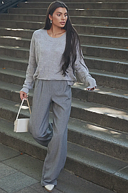 Жіночі широкі штани палаццо з кашеміру — демісезон, весна, осінь, розміри 42-52 темно-сірі