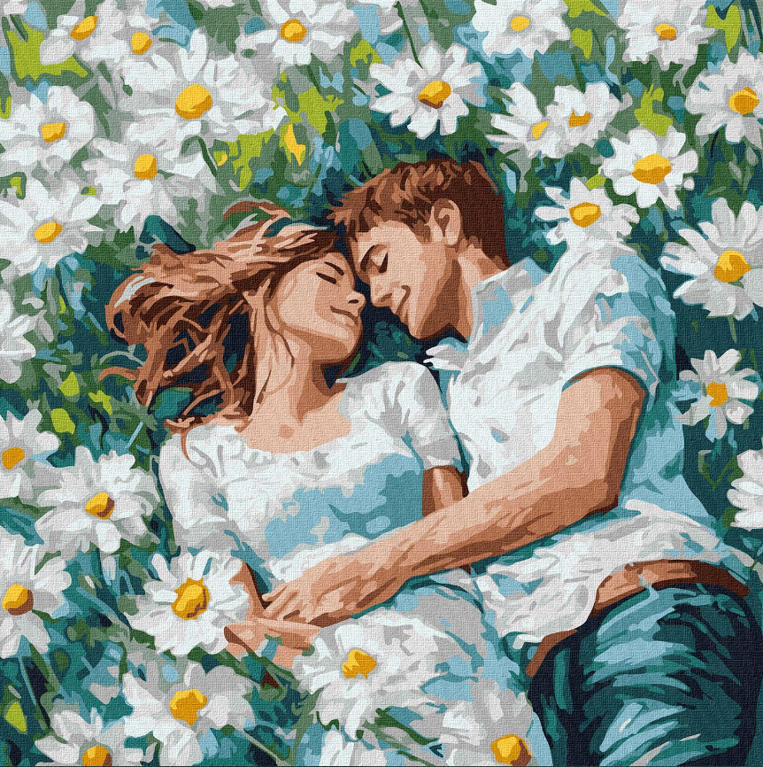 Картини по номерах акрил "Твої обійми серед квітів" 40х40см KHO8629 Ідейка