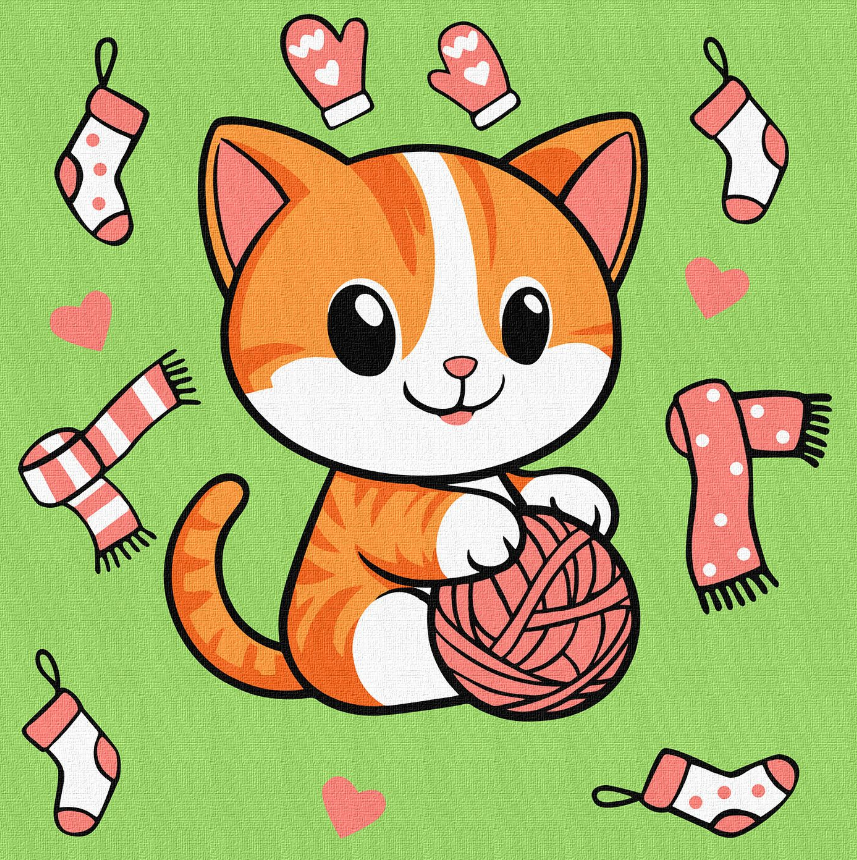 Картини по номерах акрил для дітей "Котик і клубочок 1" 25х25см KHO1233 Ідейка