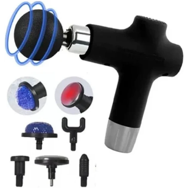 Масажер вібромасажер із підігрівом для м'язів (6 насадок) Fascial Gun JY-711B Plus iC227, фото 1
