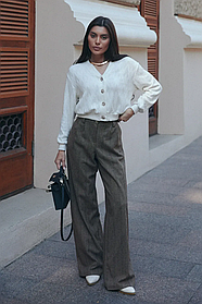 Жіночі кашемірові брюки палацо широкого крою демісезонні, розміри 42-52 коричневі