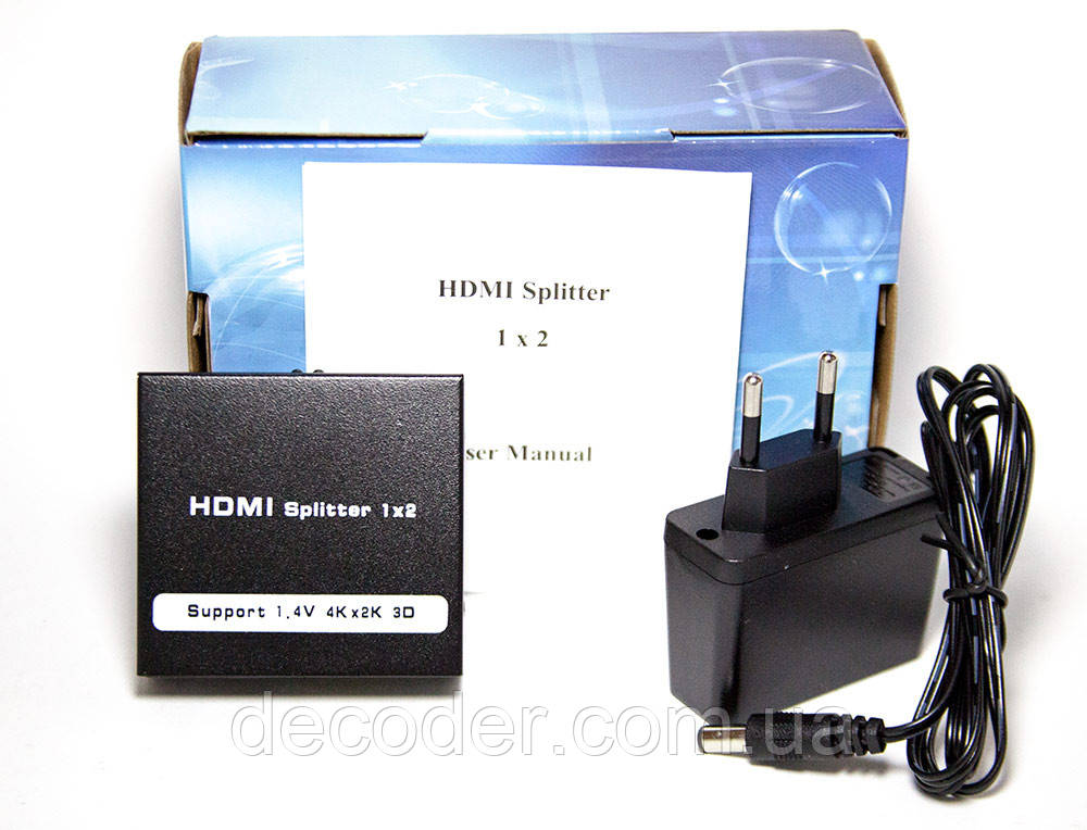 HDMI-сплітер splitter (розгалужувач) 1 х 2 з блоком живлення або USB-кабелем
