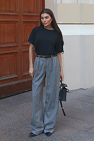 Жіночі кашемірові брюки палацо широкого крою демісезонні, розміри 42-52 сірі