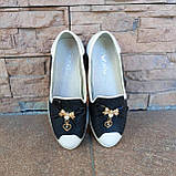 Балетки чорно-білі металевий бантик з камінчиком, фото 4