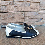 Балетки чорно-білі металевий бантик з камінчиком, фото 2