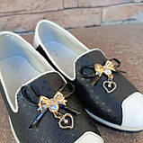 Балетки чорно-білі металевий бантик з камінчиком, фото 5