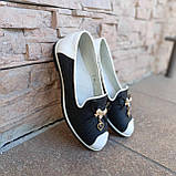Балетки чорно-білі металевий бантик з камінчиком, фото 3