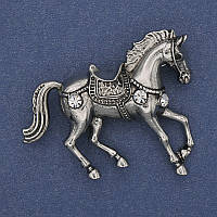 Брошка Кінь білі стрази сріблястий метал 48х41мм+- купити біжутерію дешево оптом в інтернеті
