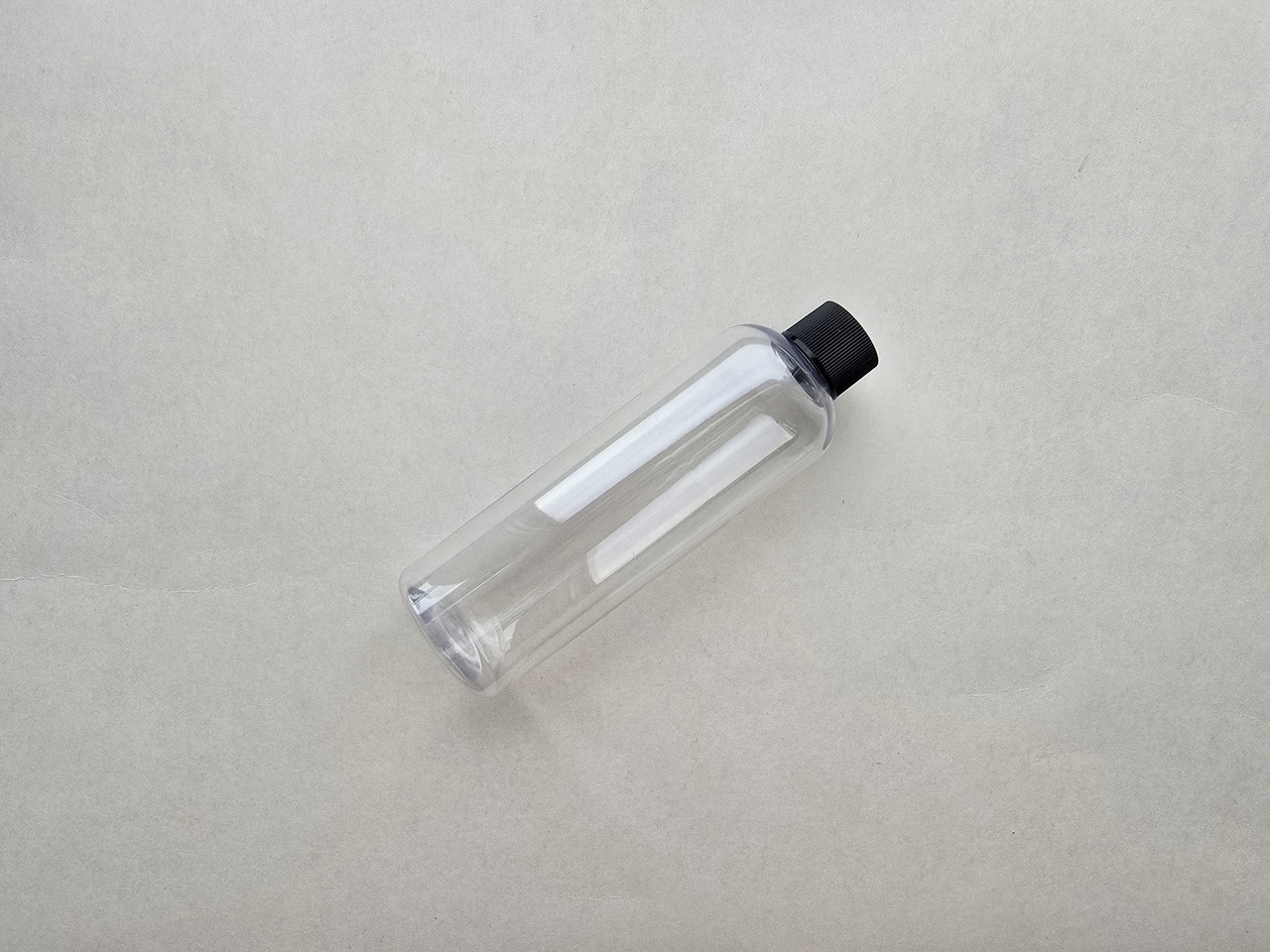 150 мл 20/410 Круглий ПЕТ прозорий флакон з чорною ребристою кришкою, пляшка пластикова, пластмасова