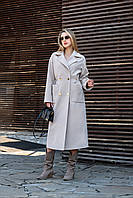 Шикарное женское демисезонное длинное пальто с кулисой на поясе